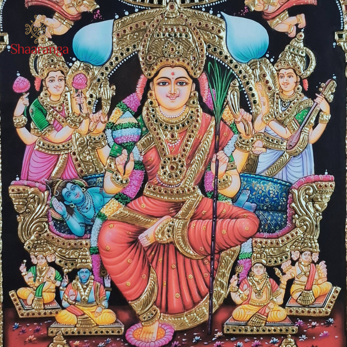 27x21 Inches Lalitha Devi Tanjore Painting  with 22k Gold Work