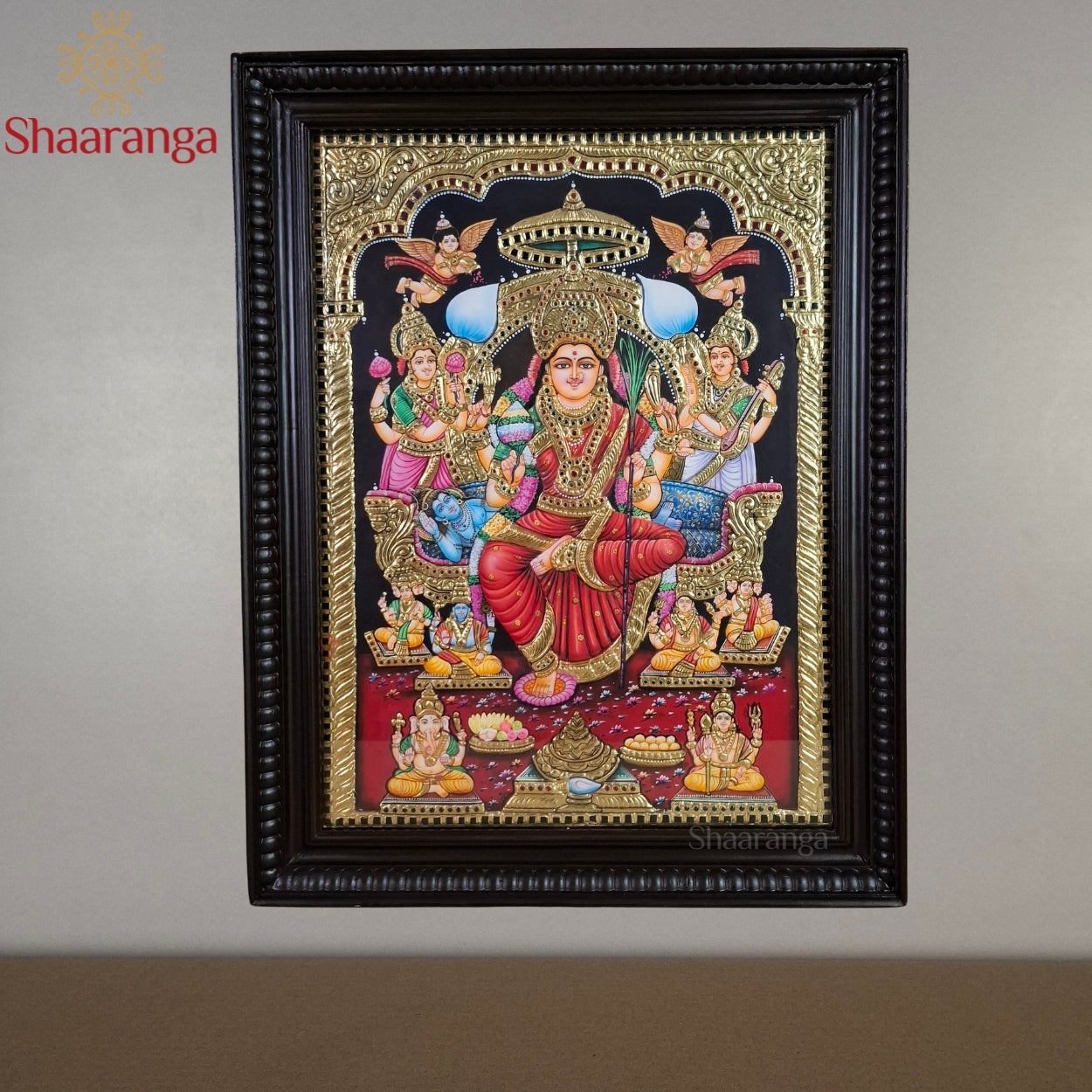 27x21 Inches Lalitha Devi Tanjore Painting  with 22k Gold Work
