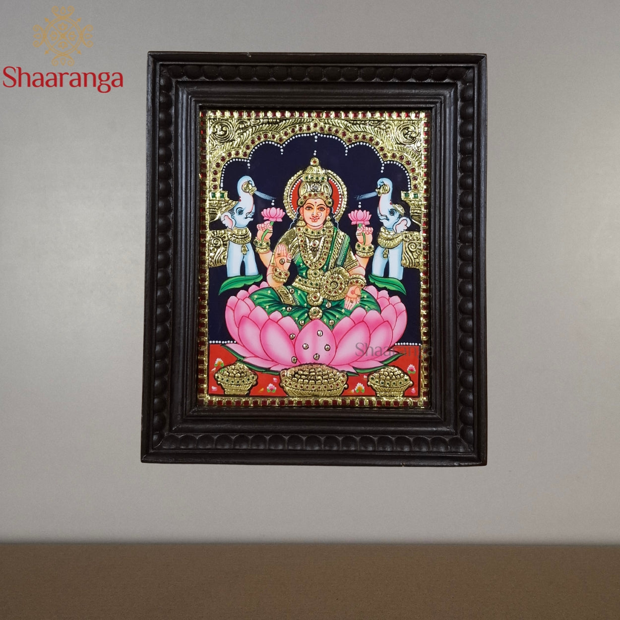 12x10 Inches Lakshmi in Lotus Tanjore Painting with 22k Gold Work