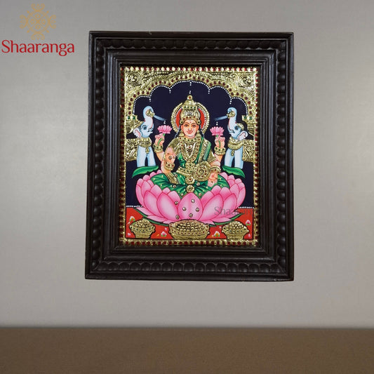 12x10 Inches Lakshmi in Lotus Tanjore Painting with 22k Gold Work