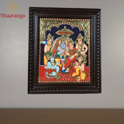 14x12 Inches Ram Parivar Tanjore Painting with 22k Gold Work