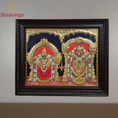 Venkateshwara & Padmavati Tanjore Painting | 19x23 Inches | Semi-Embossed 22K Gold | Shaaranga