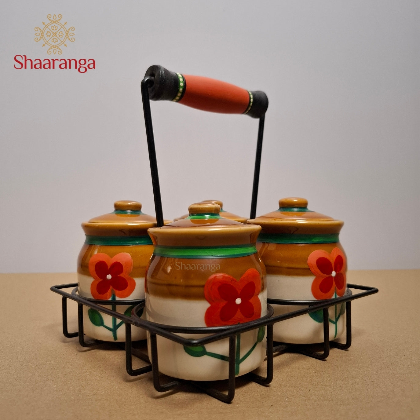 4 Inches Pickle Jar with Black Stand (Set of 4Pcs)