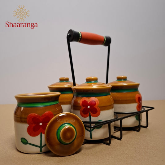 4 Inches Pickle Jar with Black Stand (Set of 4Pcs)