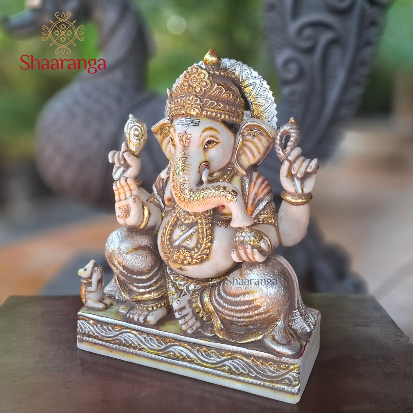 15  Inches Marble Ganesha with semi antique finish