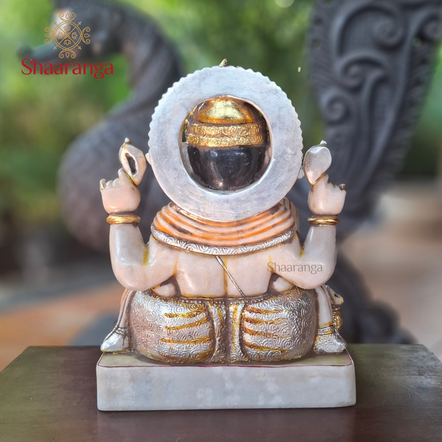 15  Inches Marble Ganesha with semi antique finish