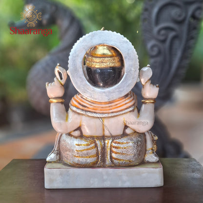 15  Inches Marble Ganesha with semi antique finish