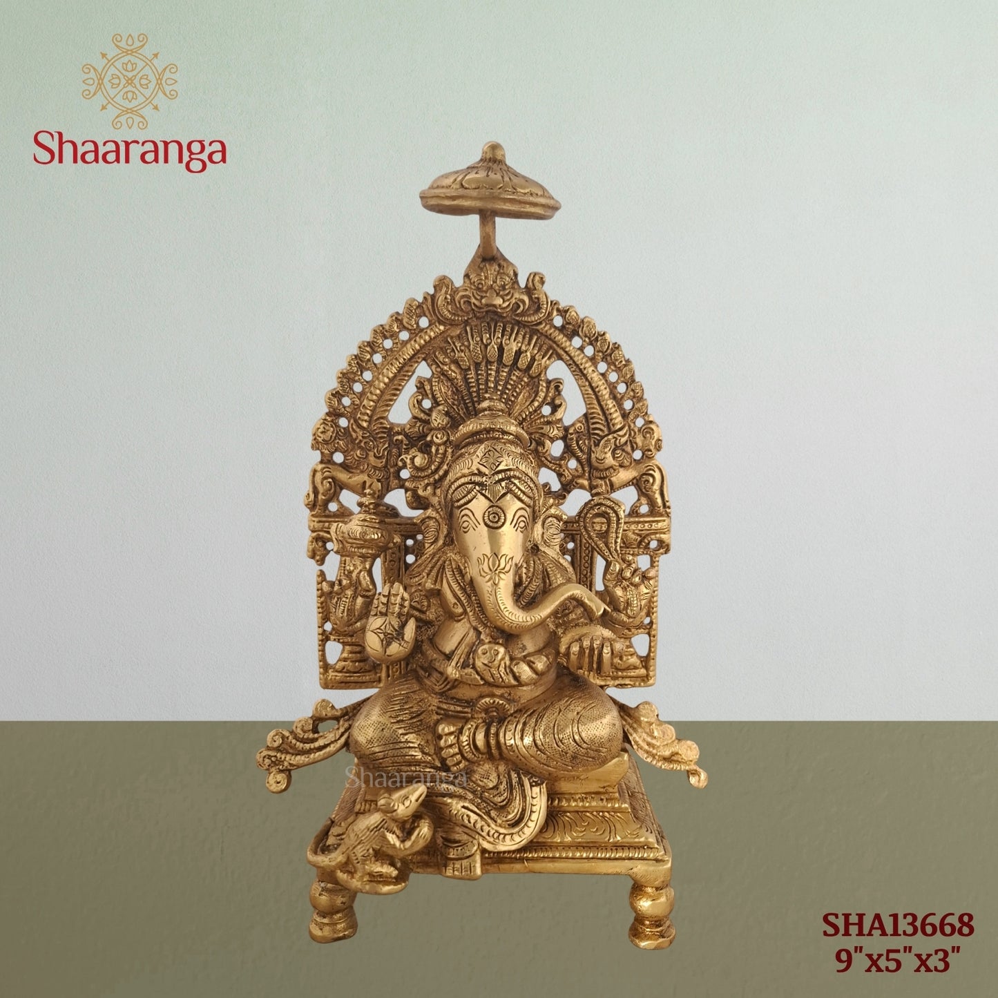 9 Inches Brass Ganesha With Arch