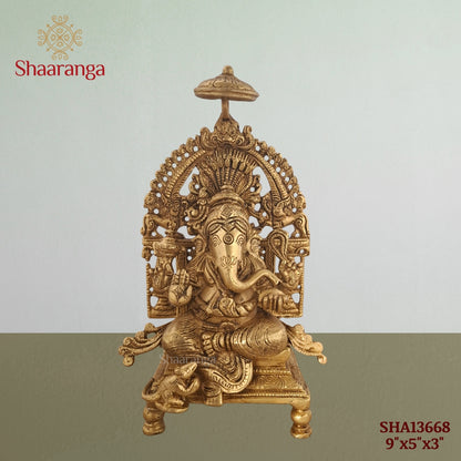 9 Inches Brass Ganesha With Arch