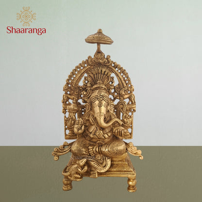 9 Inches Brass Ganesha With Arch