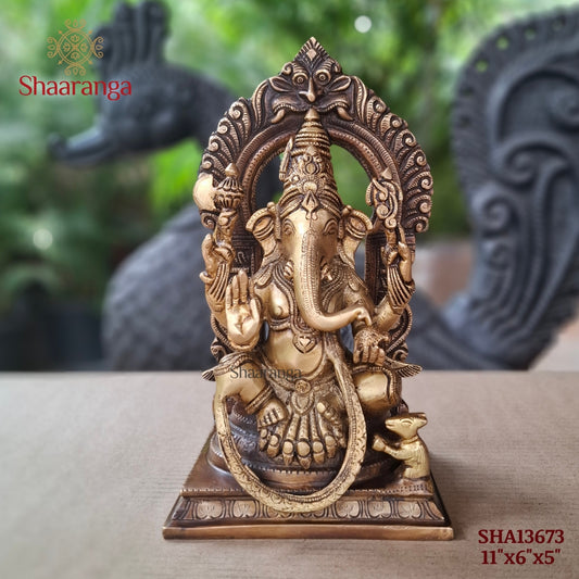 11 Inches Brass Ganesha With Arch