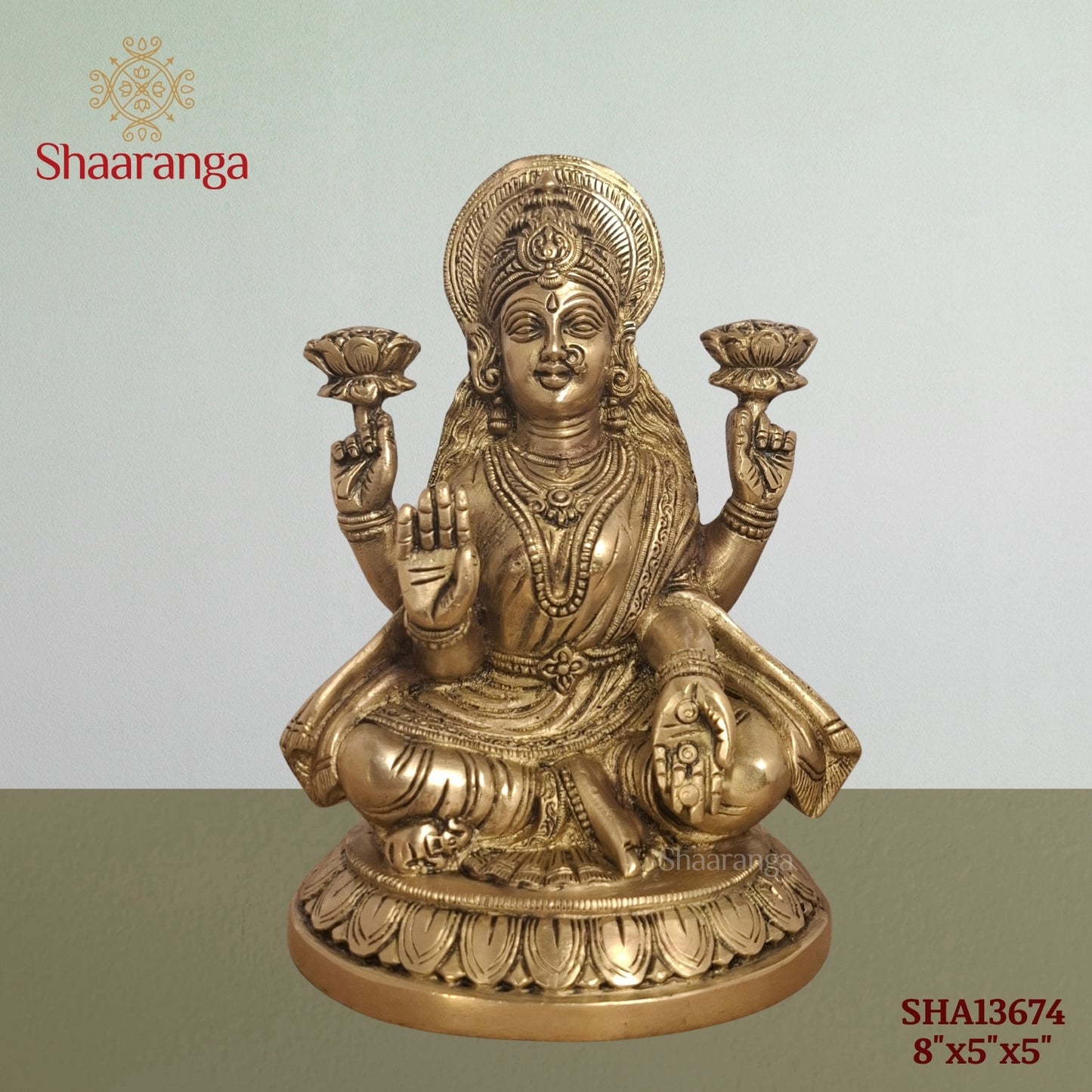 8 Inches Brass  Laxmi Sitting On Lotus Base