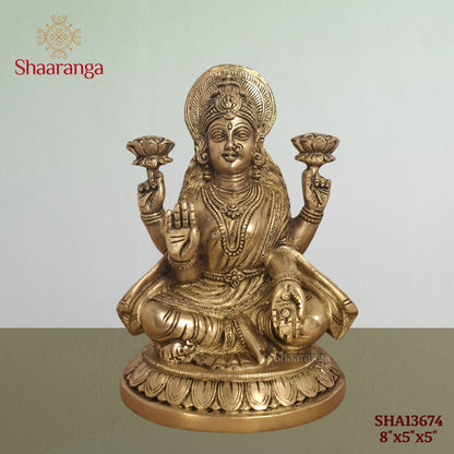 8 Inches Brass  Laxmi Sitting On Lotus Base