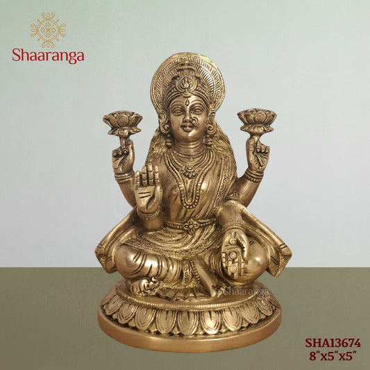 8 Inches Brass  Laxmi Sitting On Lotus Base