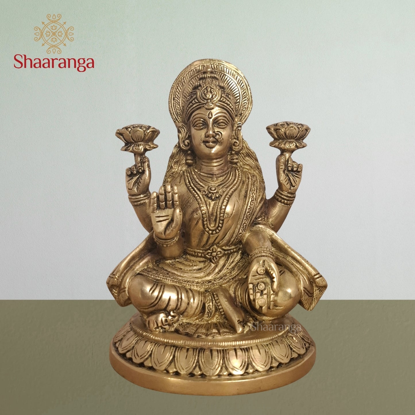 8 Inches Brass  Laxmi Sitting On Lotus Base