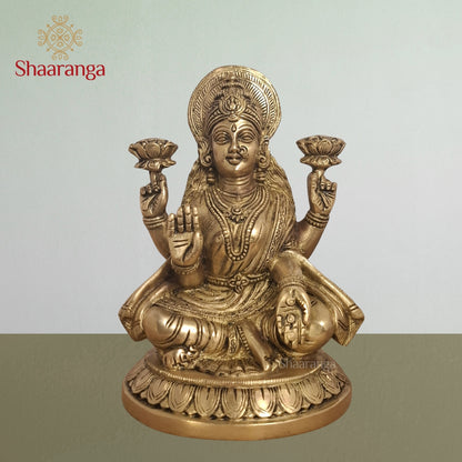 8 Inches Brass  Laxmi Sitting On Lotus Base