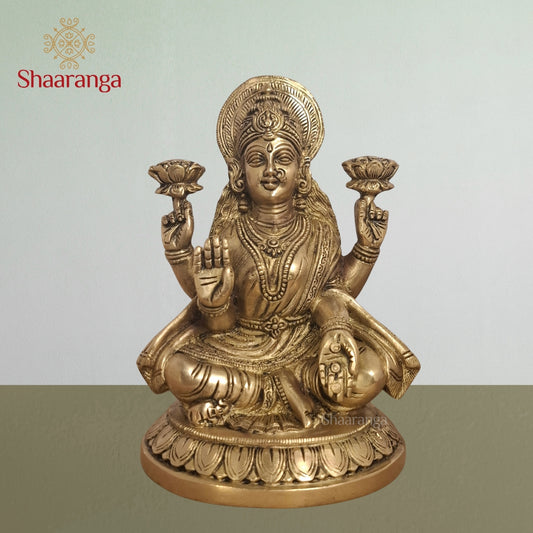 8 Inches Brass  Laxmi Sitting On Lotus Base