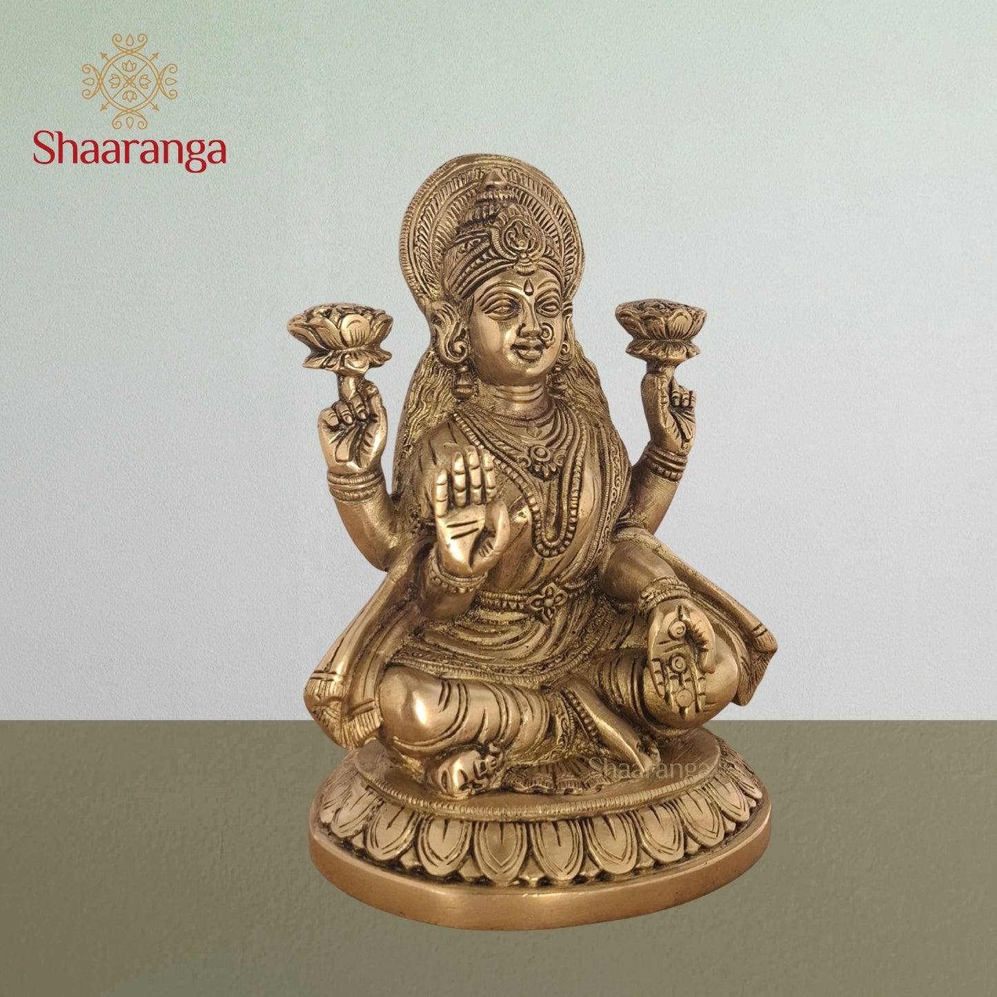 8 Inches Brass  Laxmi Sitting On Lotus Base