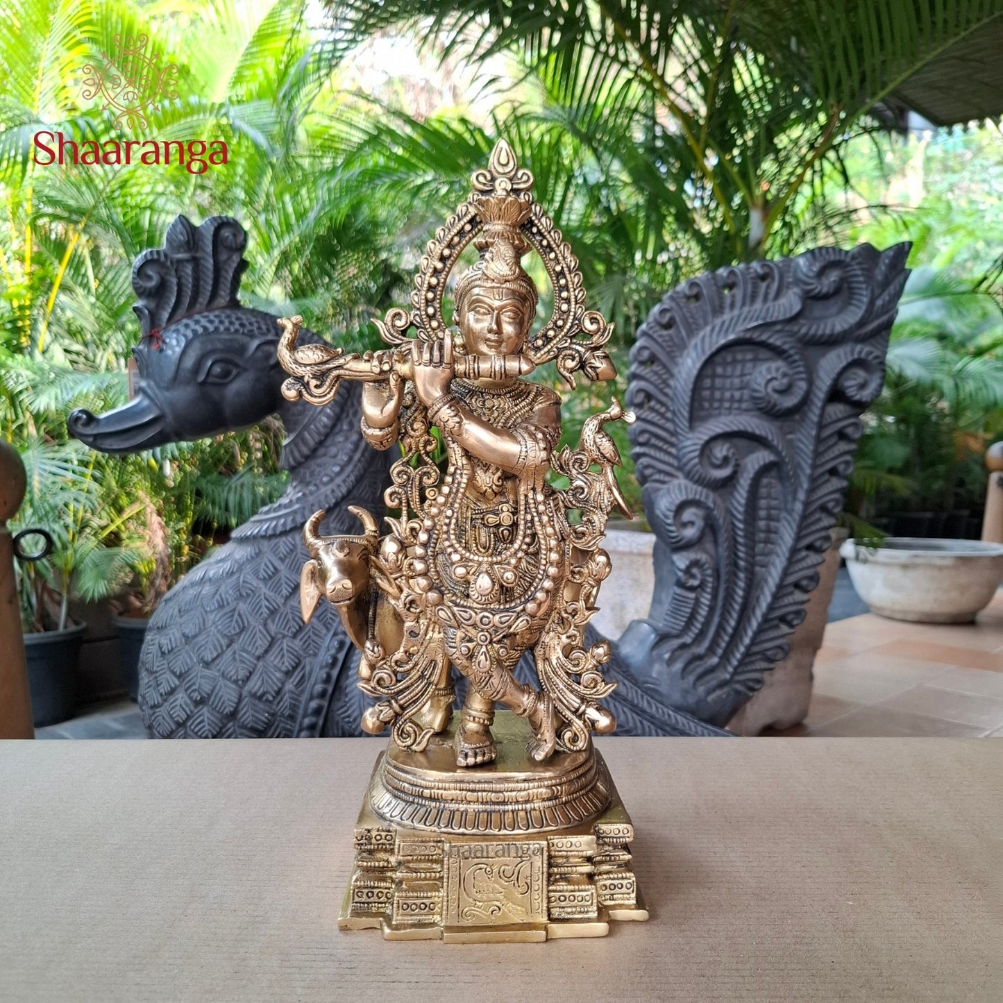16 Inches Brass Krishna With Cow