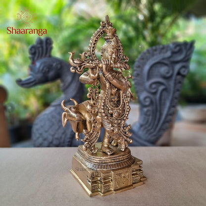 16 Inches Brass Krishna With Cow