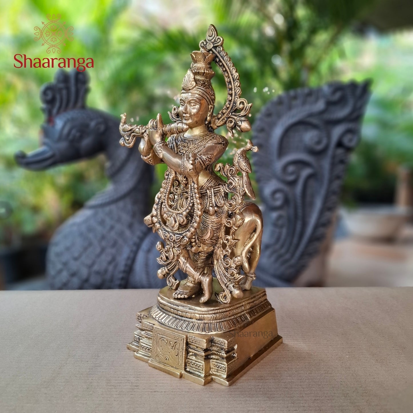 16 Inches Brass Krishna With Cow