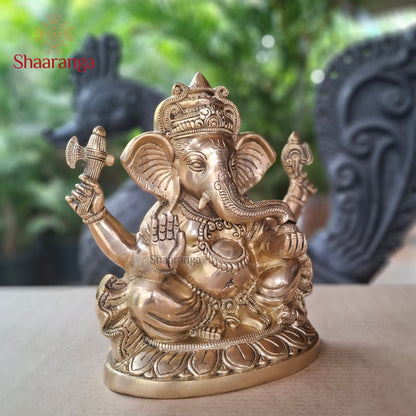 10 Inches Brass Ganesha Sitting
