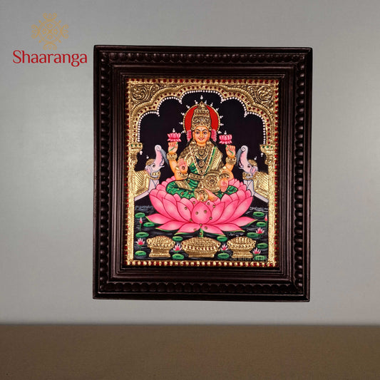 14 × 12 Inches Lakshmi Devi Tanjore Painting with Lotus & Traditional 22K Gold Work