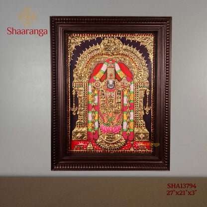 Lord Venkateshwara Swamy with Goddess Lakshmi Tanjore Painting – Authentic 22K Gold Foil Artwork