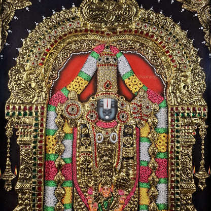 Lord Venkateshwara Swamy with Goddess Lakshmi Tanjore Painting – Authentic 22K Gold Foil Artwork