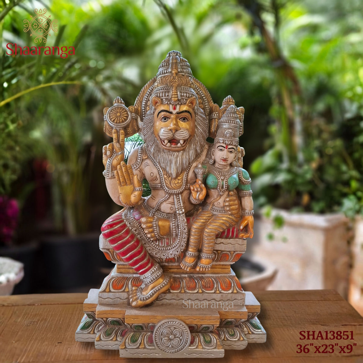 36 Inches Wooden Lakshmi Narasimha Swamy — Majestic Strength, Compassionate Grace
