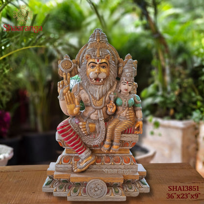 36 Inches Wooden Lakshmi Narasimha Swamy — Majestic Strength, Compassionate Grace