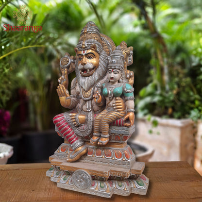 36 Inches Wooden Lakshmi Narasimha Swamy — Majestic Strength, Compassionate Grace