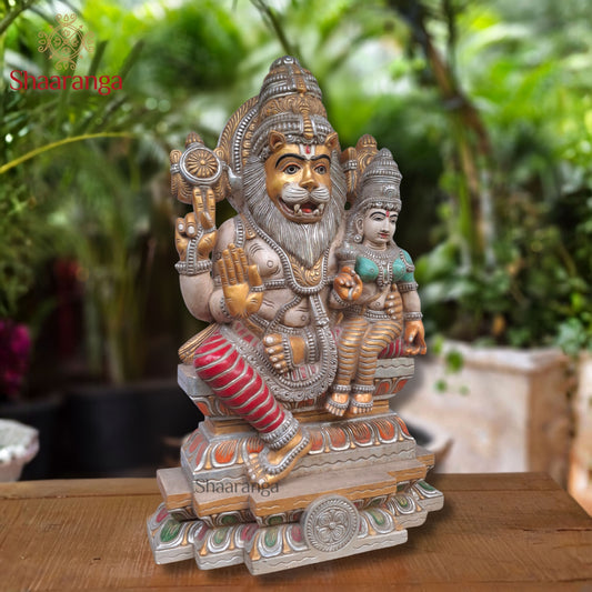 36 Inches Wooden Lakshmi Narasimha Swamy — Majestic Strength, Compassionate Grace