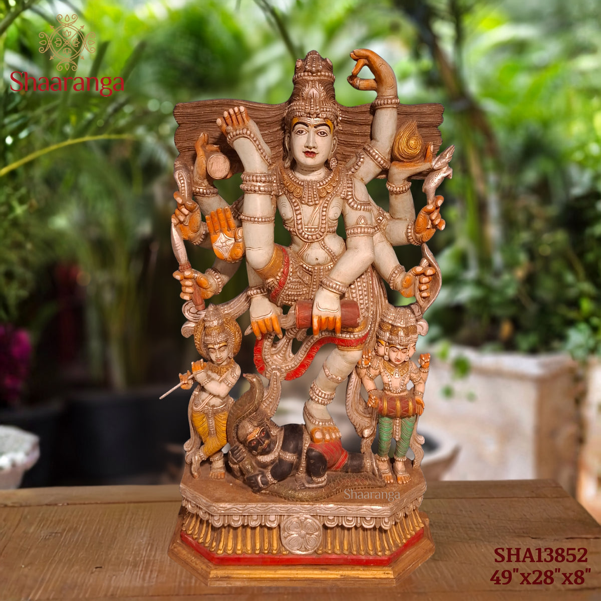 49 Inches Wooden Ten-Armed Dancing Shiva — Divine Rhythm, Extraordinary Craftsmanship
