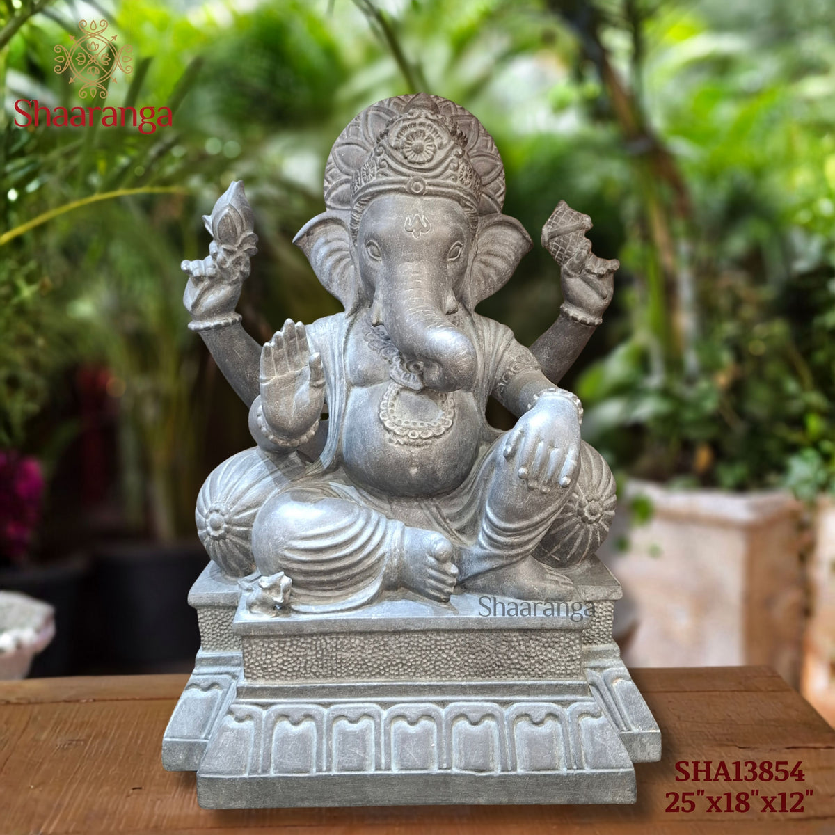 25 Inches Royal Ganesha in Black Marble — Majesty Meets Divine Grace