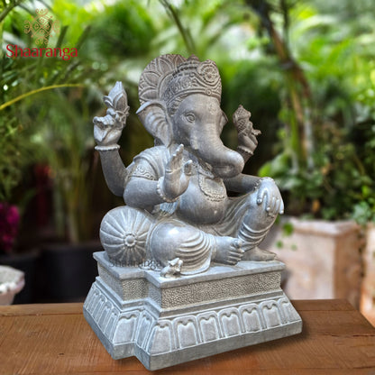 25 Inches Royal Ganesha in Black Marble — Majesty Meets Divine Grace
