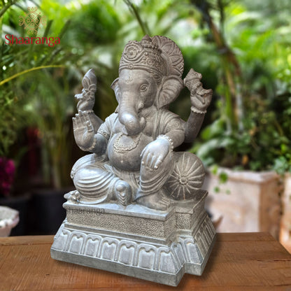 25 Inches Royal Ganesha in Black Marble — Majesty Meets Divine Grace
