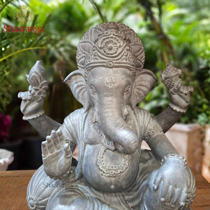 25 Inches Royal Ganesha in Black Marble — Majesty Meets Divine Grace