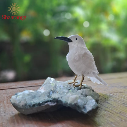 5 Inches Handcrafted Semi-Precious Stone Bird on a Crystal Formation