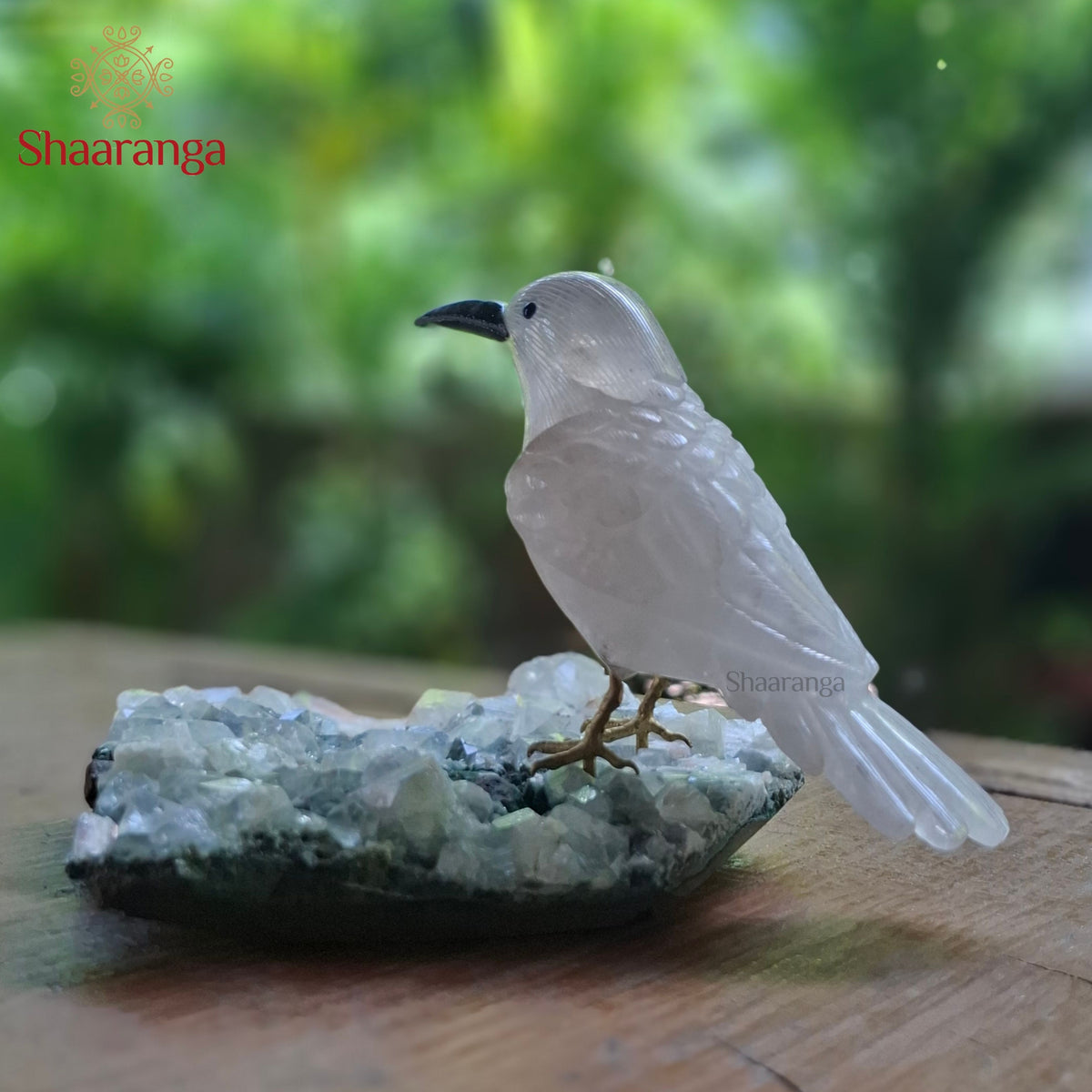 5 Inches Handcrafted Semi-Precious Stone Bird on a Crystal Formation