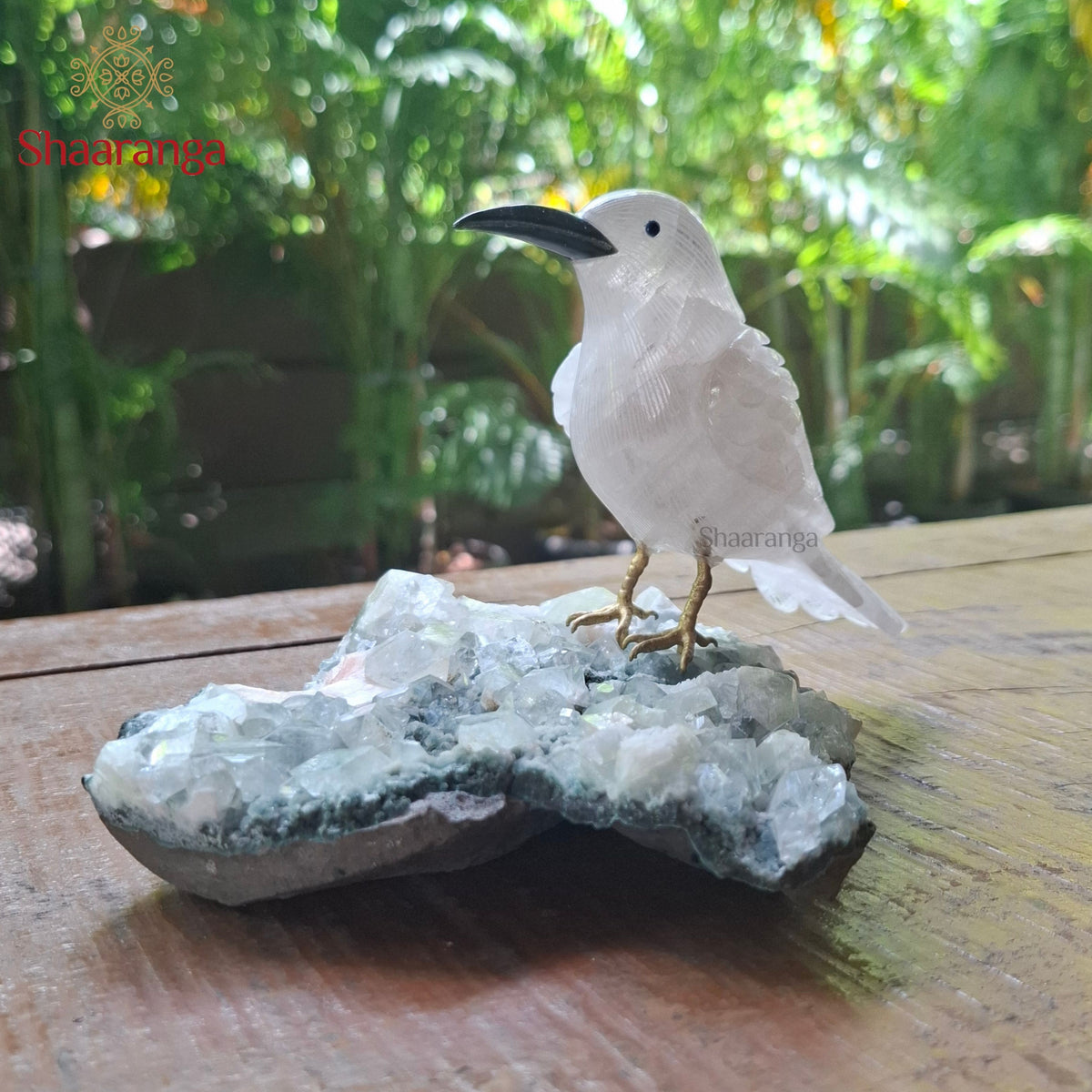 5 Inches Handcrafted Semi-Precious Stone Bird on a Crystal Formation