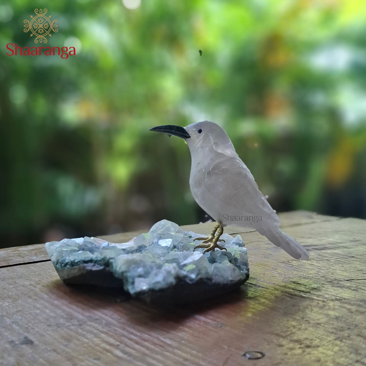 5 Inches Handcrafted Semi-Precious Stone Bird on a Crystal Formation