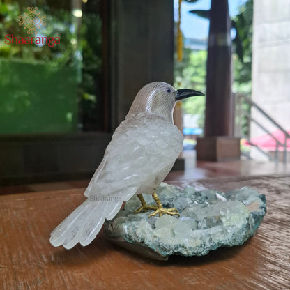 5 Inches Handcrafted Semi-Precious Stone Bird on a Crystal Formation