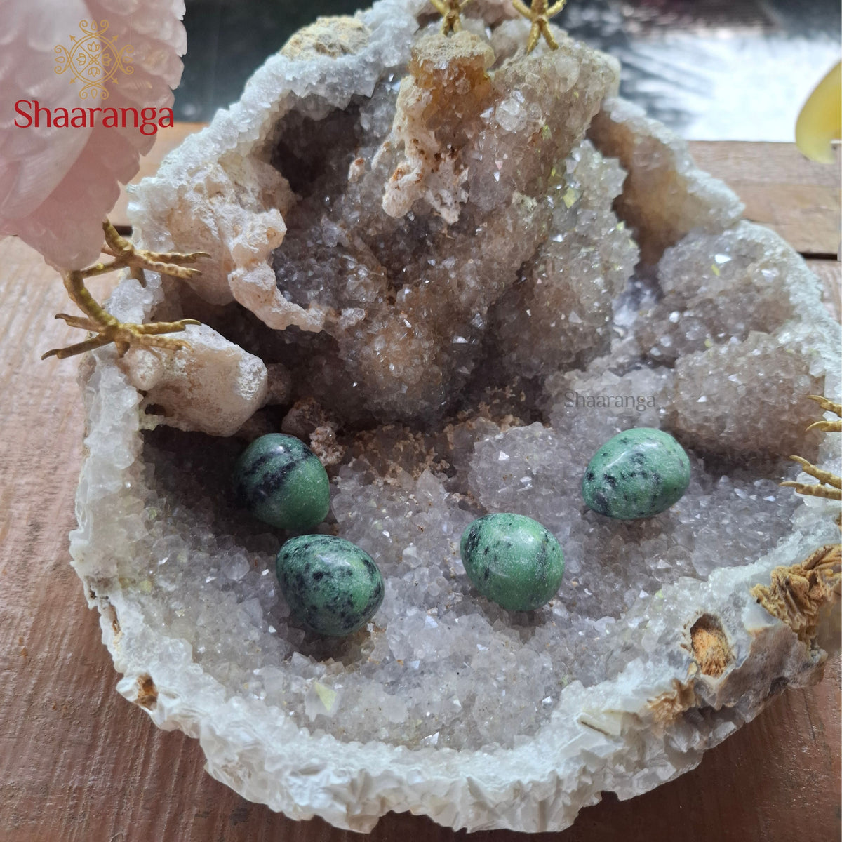 10 Inches Rose Quartz Parrot Family on a Natural Stone Base