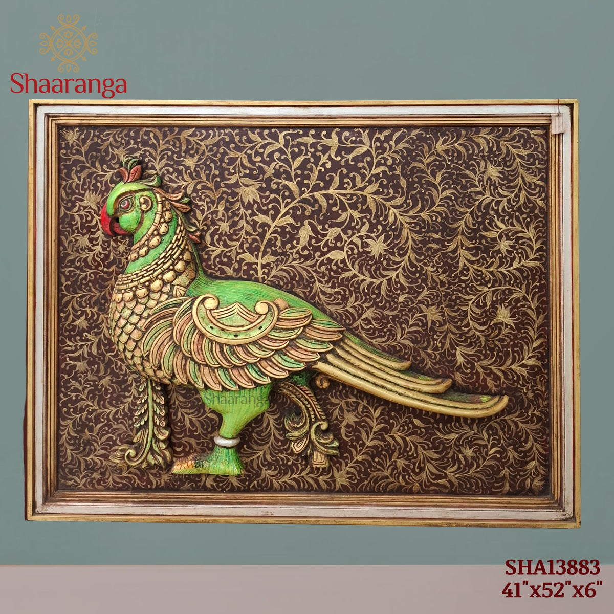 41 Inches Divine Parrot — Hand-Carved and Hand-Painted Wooden Wall Art