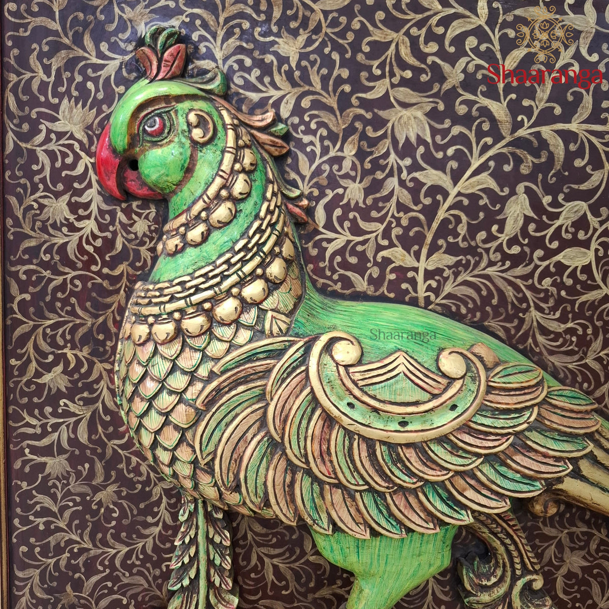 41 Inches Divine Parrot — Hand-Carved and Hand-Painted Wooden Wall Art