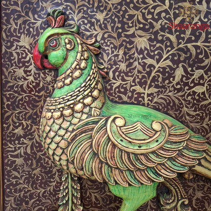 41 Inches Divine Parrot — Hand-Carved and Hand-Painted Wooden Wall Art