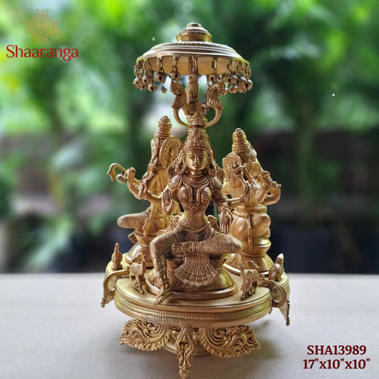 17 Inches Brass Revolving Ganesha Laxmi Devi and Saraswati Devi