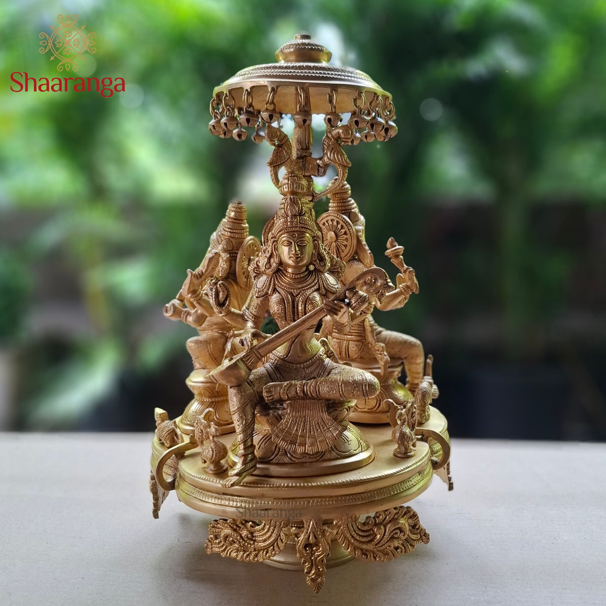 17 Inches Brass Revolving Ganesha Laxmi Devi and Saraswati Devi