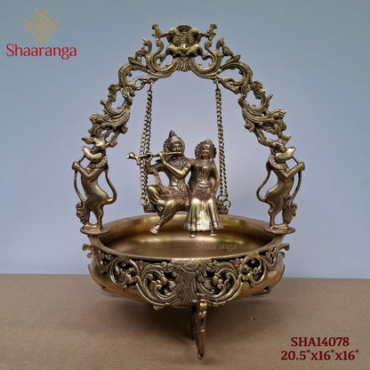 20 Inches Brass Radha Krishna Swing Urli with Ornate Yaali Arch